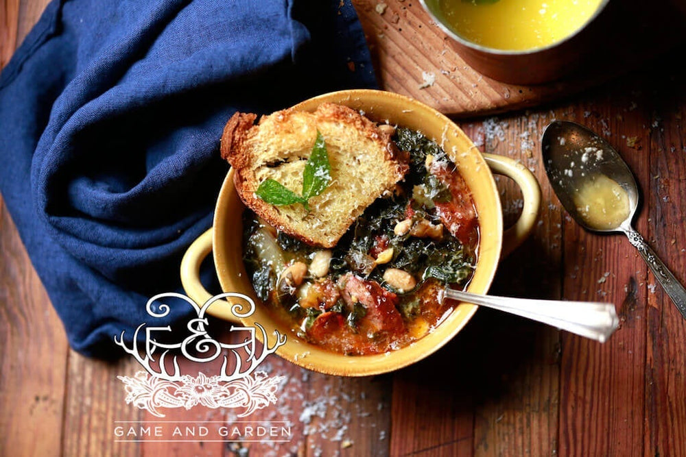 closeup of Collards and White Bean Soup