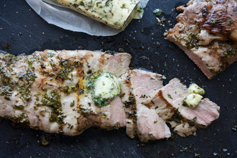 Grilled Pork with Cilantro-Thyme Butter