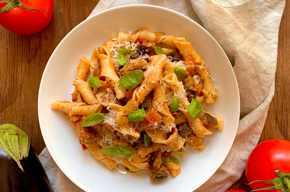 Spicy Eggplant and Sausage Pasta