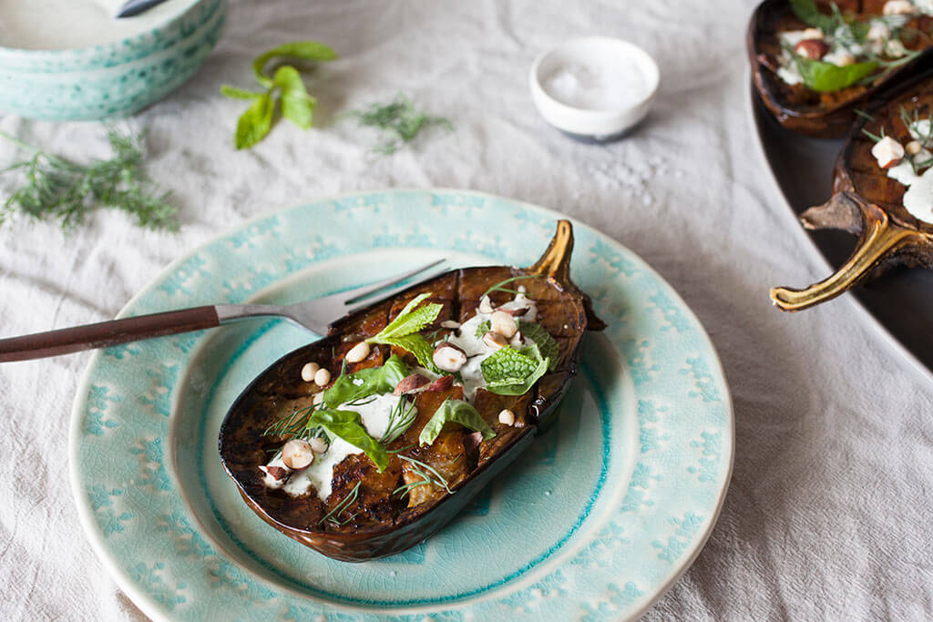 Roasted Eggplant with Herbed Labneh