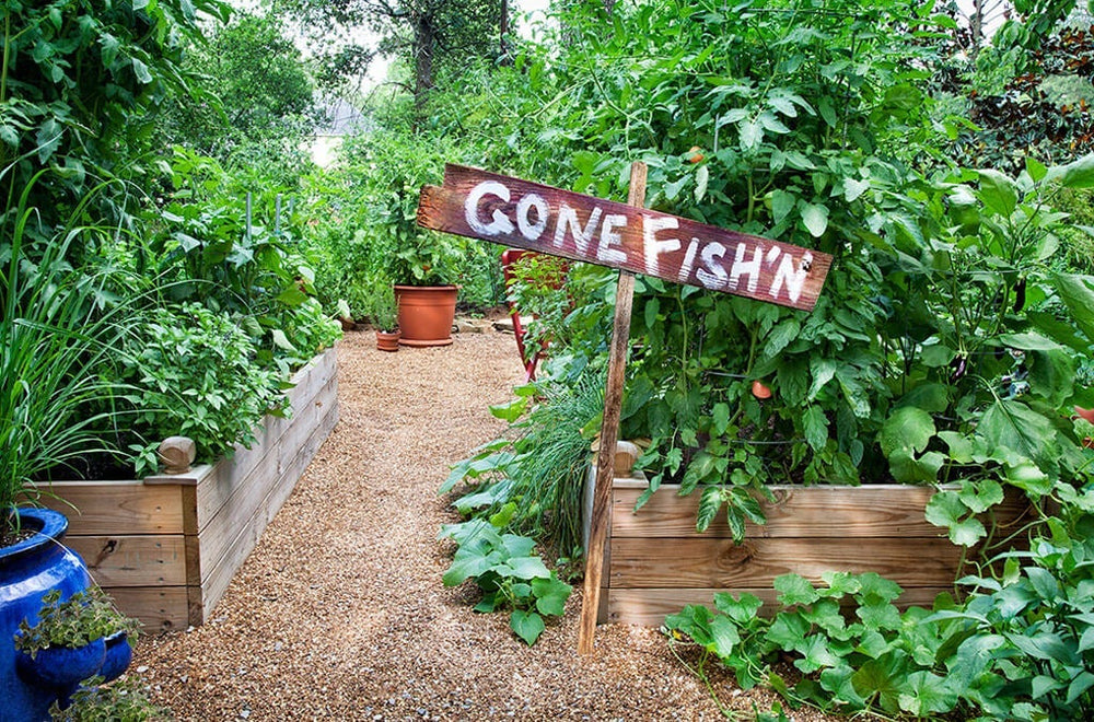 garden care while on vacation: "Gone Fishin'" sign