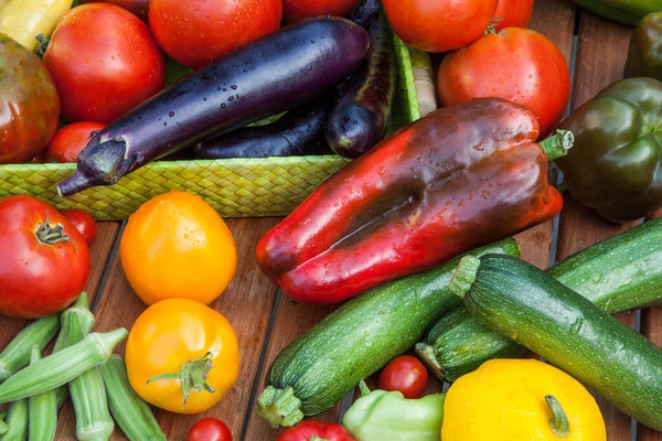 Heirloom Vegetable Growing Tips: vegetable harvest on table
