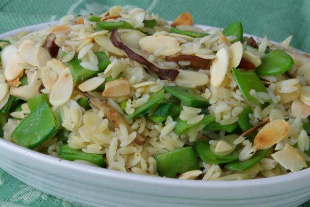 Orzo with Snow Peas, Mushrooms, and Almonds