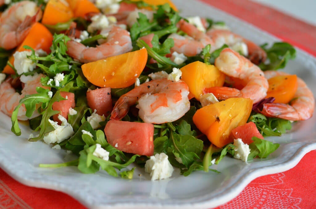 Tomato, Watermelon and Shrimp Salad